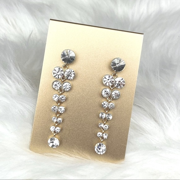 INCREDIBLE Extra Long Clear Rhinestone Rivoli Drop Earrings Formal Bridal Prom - Picture 1 of 6